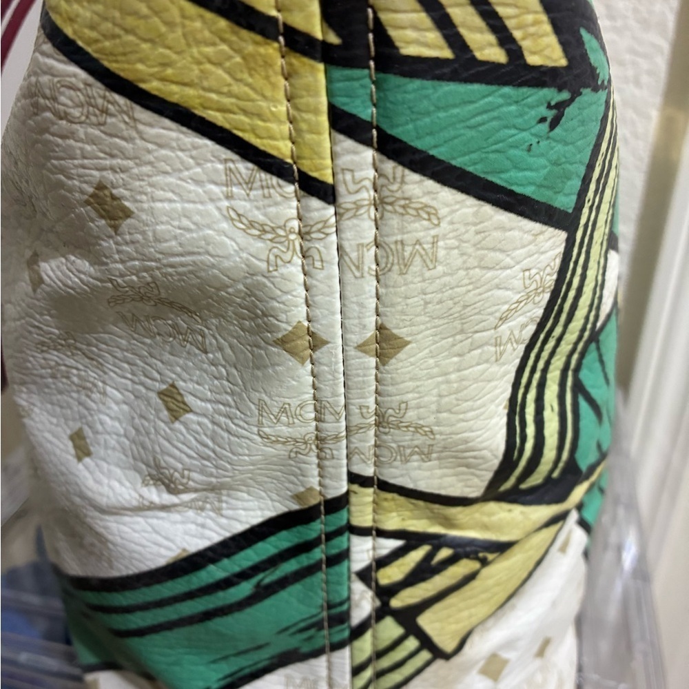 MCM White and Green Geometric Tote - Picture 5 of 10